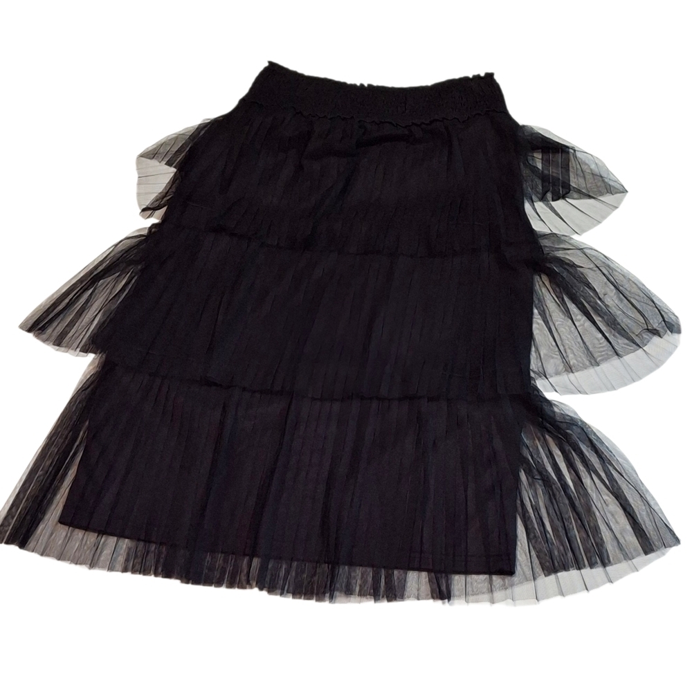Favlux Ruffled 3-Tier Tulle Midi Black Skirt Women Size Medium - Picture 2 of 14